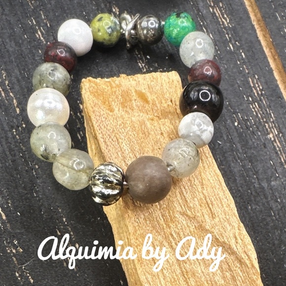 Charms Handmade beaded bohemian ring band labradorite - Picture 1 of 2